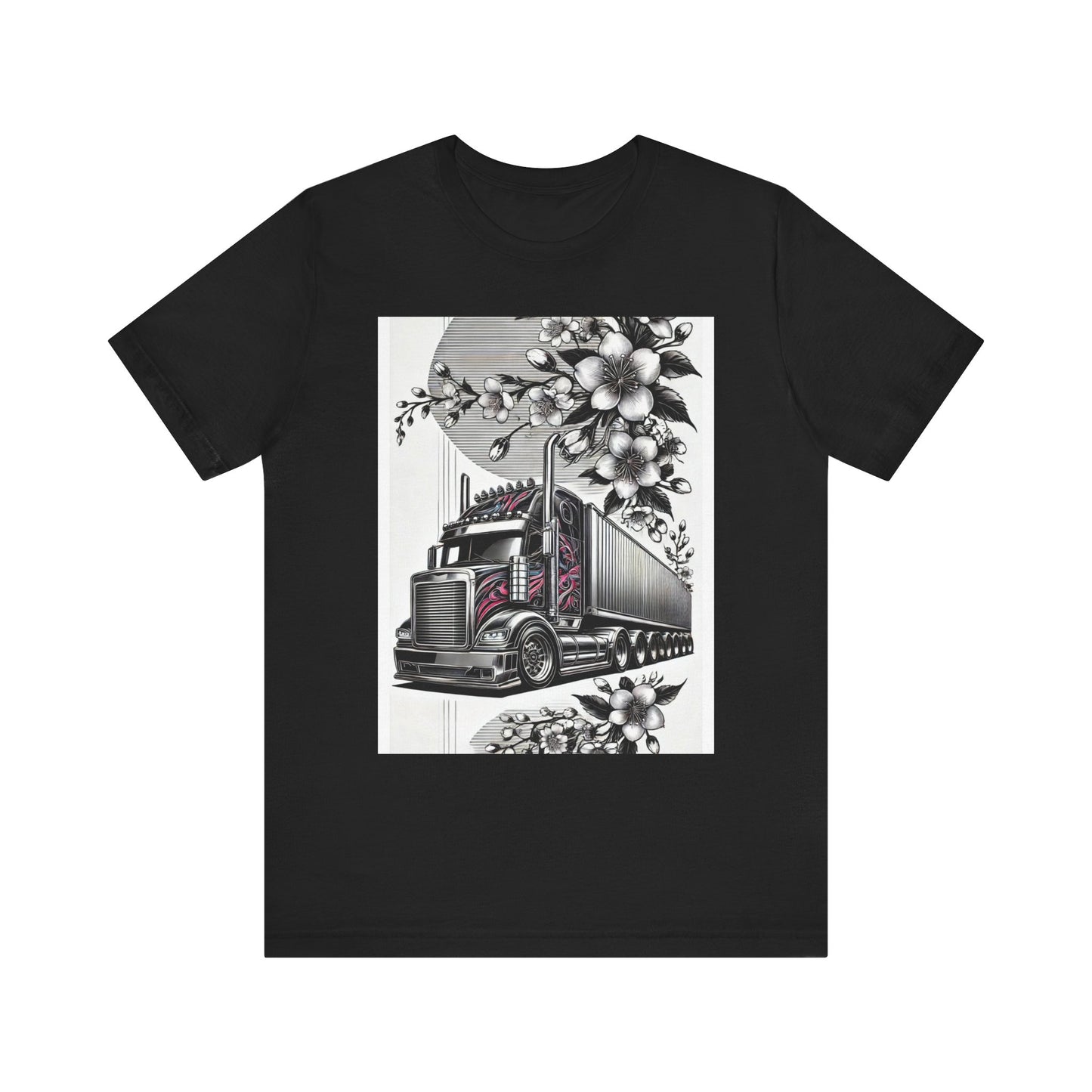 Cherry Blossom Convoy T-Shirt | Japanese Sakura x Modern Truck Art | Unique Graphic Tee for Drivers & Streetwear Lovers No.002