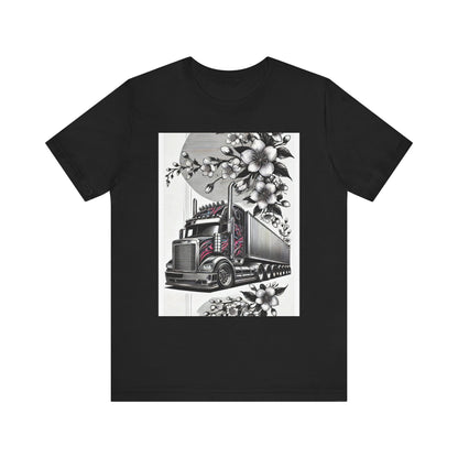 Cherry Blossom Convoy T-Shirt | Japanese Sakura x Modern Truck Art | Unique Graphic Tee for Drivers & Streetwear Lovers No.002