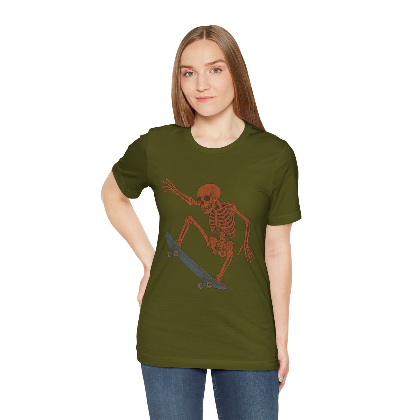 Skater Skeleton Graphic Tee for Adults - Vintage-Style Skeleton Skateboarding Shirt - Edgy Streetwear T-Shirt for Skaters and Art Lovers