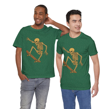 Skater Skeleton Graphic Tee for Adults - Vintage-Style Skeleton Skateboarding Shirt - Edgy Streetwear T-Shirt for Skaters and Art Lovers