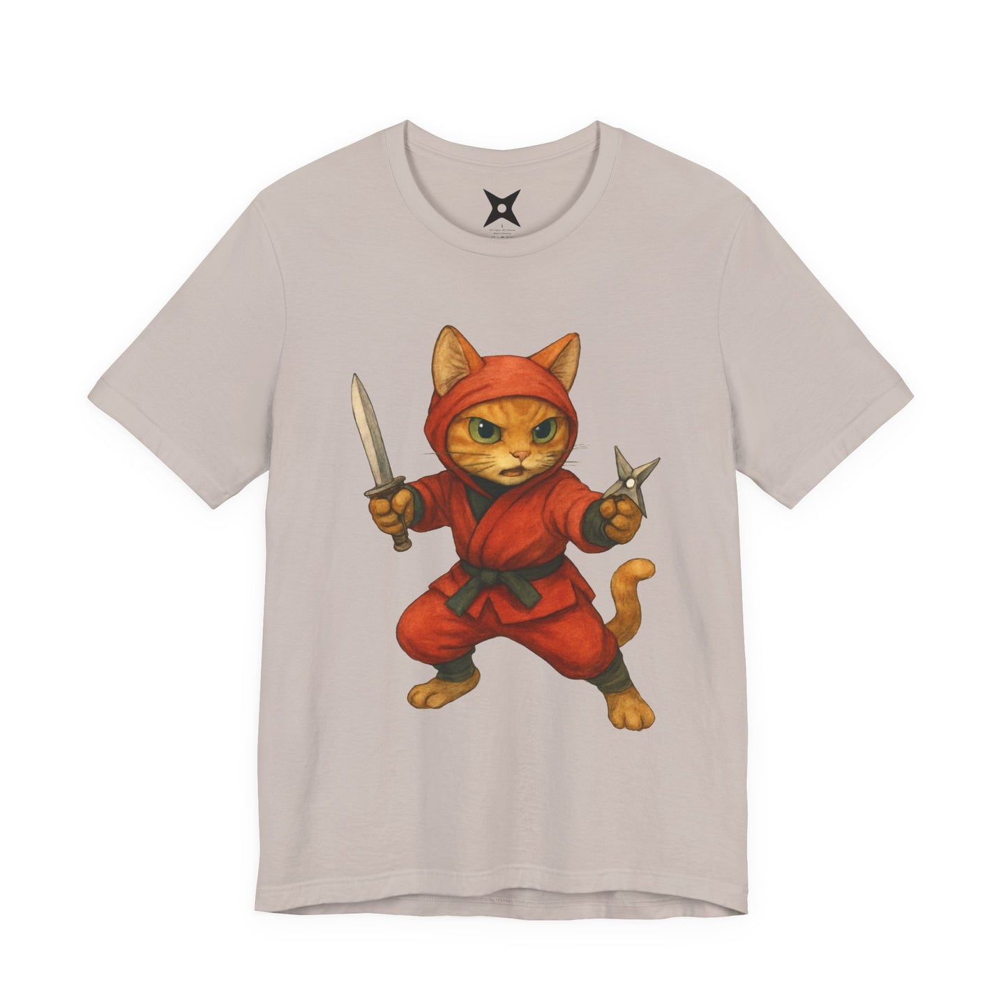 Ninja Cat T-Shirt - Cute Ninja Cat Front Print and Bold Japanese Kanji "NEKONIN" Back Print - Cool Unisex Japanese Streetwear Tee