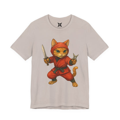 Ninja Cat T-Shirt - Cute Ninja Cat Front Print and Bold Japanese Kanji "NEKONIN" Back Print - Cool Unisex Japanese Streetwear Tee