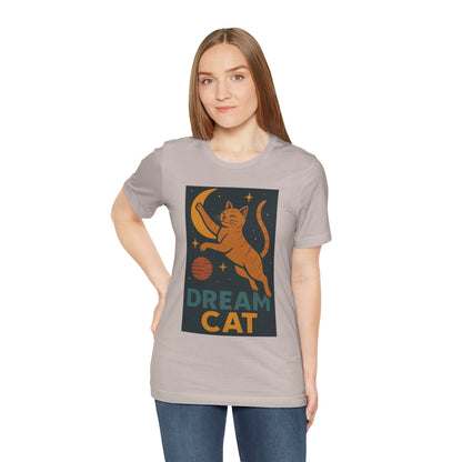 Dream Cat Shirt Retro Space Kitty Tee Moon and Stars Poster Style Japan Inspired Vintage Graphic Gift for Cat Lovers and Dad