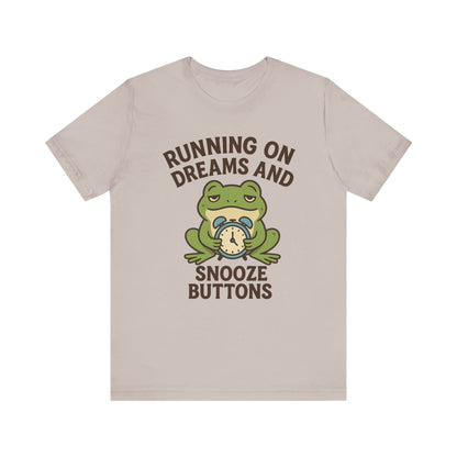 Running on Dreams and Snooze Buttons Shirt Sleepy Frog Tee Funny Night Owl Top Great Dad Gift Cozy Loungewear Aesthetic