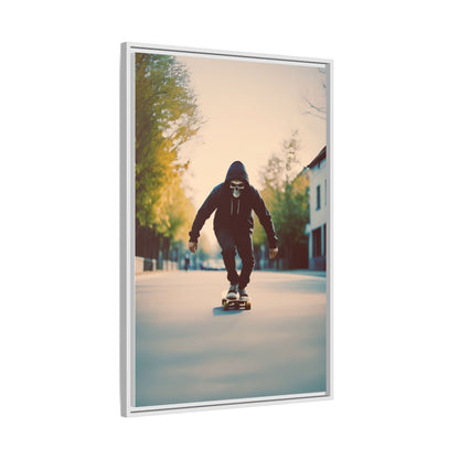 Skull Hoodie Skater Canvas Print Urban Street Art Skateboard Wall Decor Dawn Ride Gift for Dad Teen Room Gothic Vibe