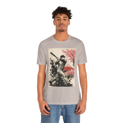 Pro Baseball Batter Sumi Ink Art Shirt Fuji Sakura Retro Japanese Print Power Swing Tee Japan Inspired Sports Art Gift for Dad