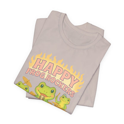 Happy Frog Rockers Album Cover Tee Cute Frog Band Shirt Vocal Guitar Piano Drums Pastel Art Gift for Music Lovers