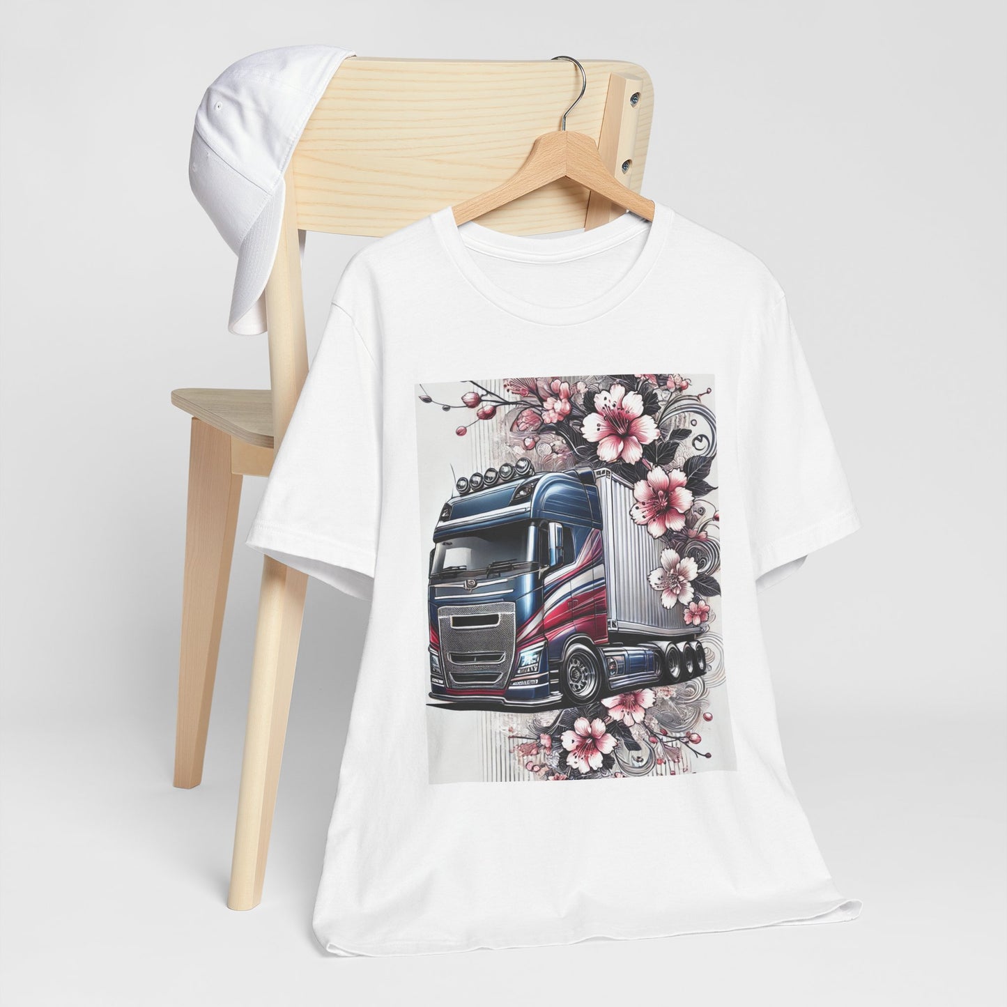 Cherry Blossom Convoy T-Shirt | Japanese Sakura x Modern Truck Art | Unique Graphic Tee for Drivers & Streetwear Lovers 001
