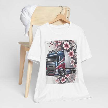 Cherry Blossom Convoy T-Shirt | Japanese Sakura x Modern Truck Art | Unique Graphic Tee for Drivers & Streetwear Lovers 001