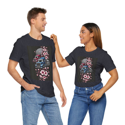 Cherry Blossom Convoy T-Shirt | Japanese Sakura x Modern Truck Art | Unique Graphic Tee for Drivers & Streetwear Lovers No.005