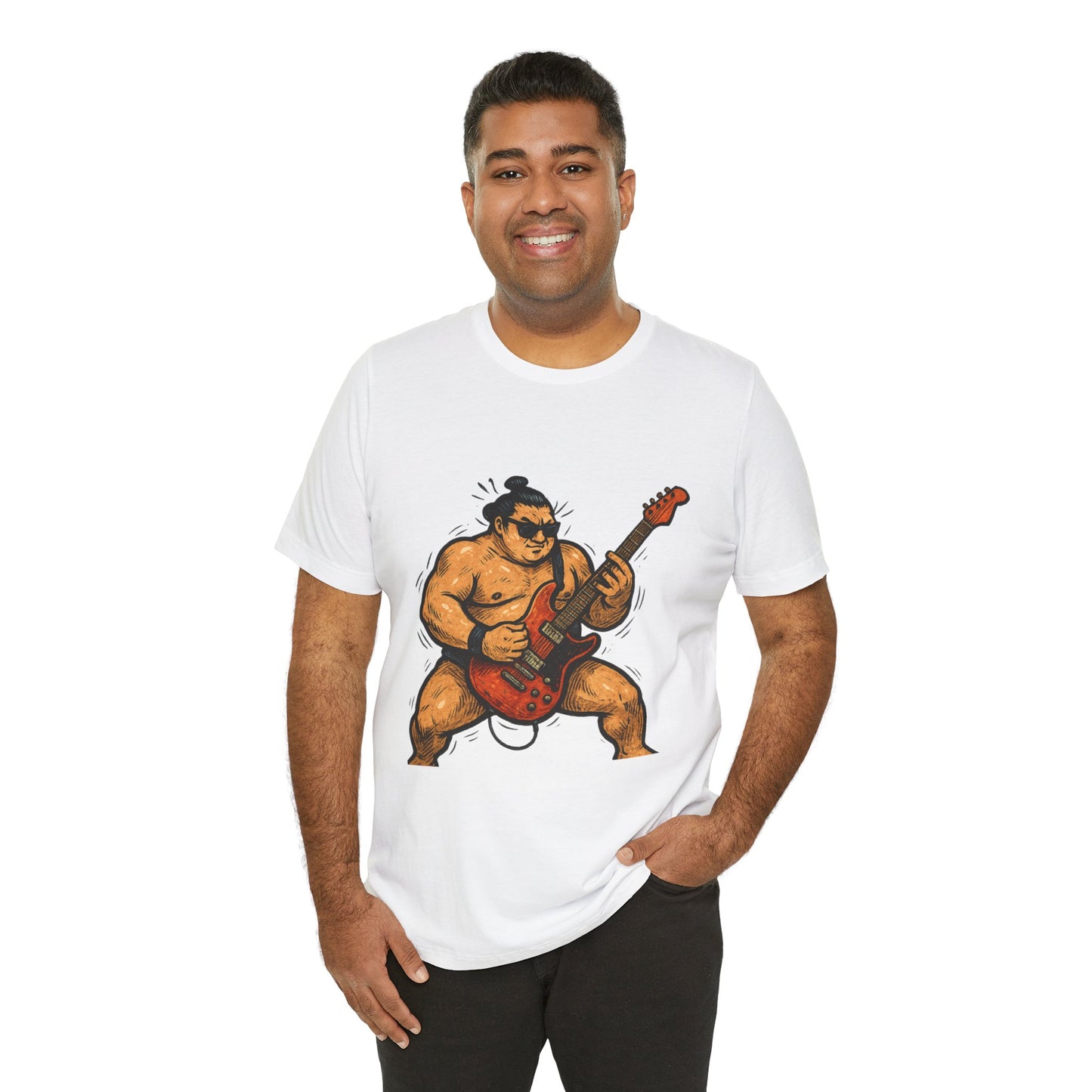 Sumo Guitar Rock T Shirt Japanese Sumo Wrestler Electric Guitar Vintage Comic Style Graphic Tee Japan Gift For Dad Music Fans