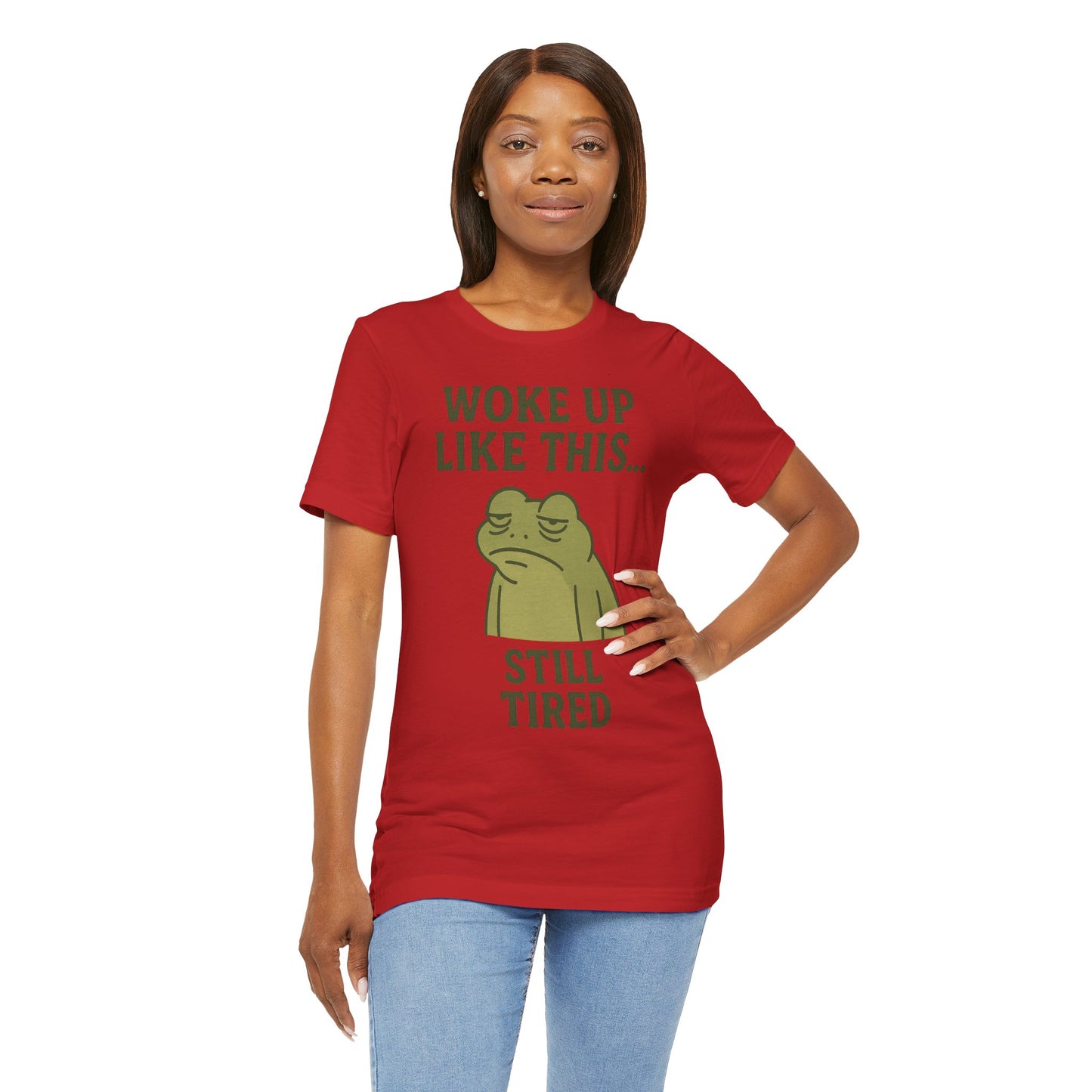 Woke Up Like This Still Tired Frog Shirt Funny Sleepy Tee Night Owl Top Coffee First Gift for Dad Cozy Loungewear Aesthetic