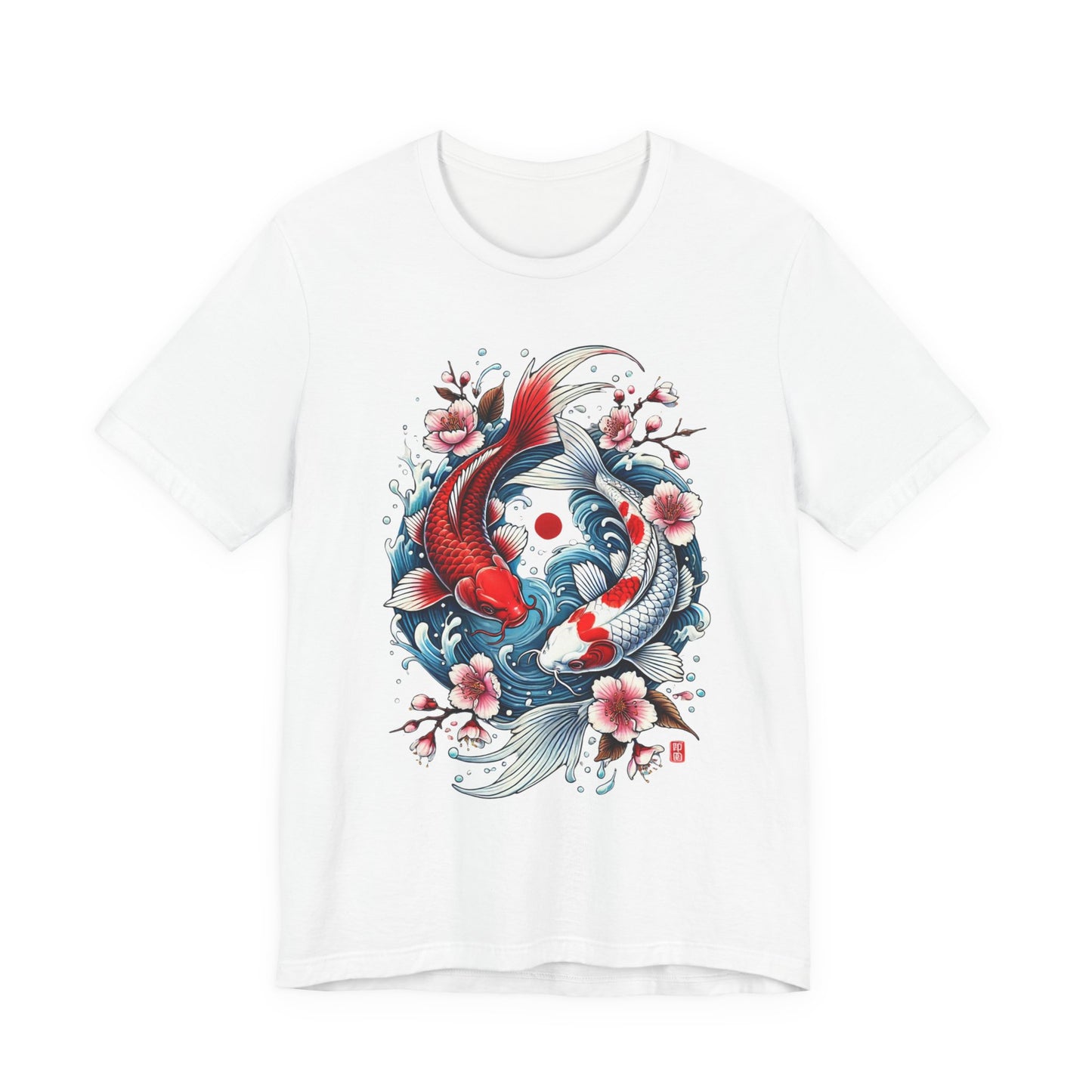 Koi Fish Yin Yang T-Shirt - Japanese Tattoo Style Nishikigoi, Cherry Blossoms, Water Art, Lucky Fish, Unisex Graphic Tee