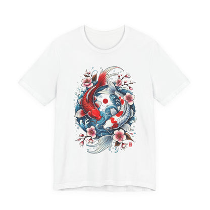Koi Fish Yin Yang T-Shirt - Japanese Tattoo Style Nishikigoi, Cherry Blossoms, Water Art, Lucky Fish, Unisex Graphic Tee
