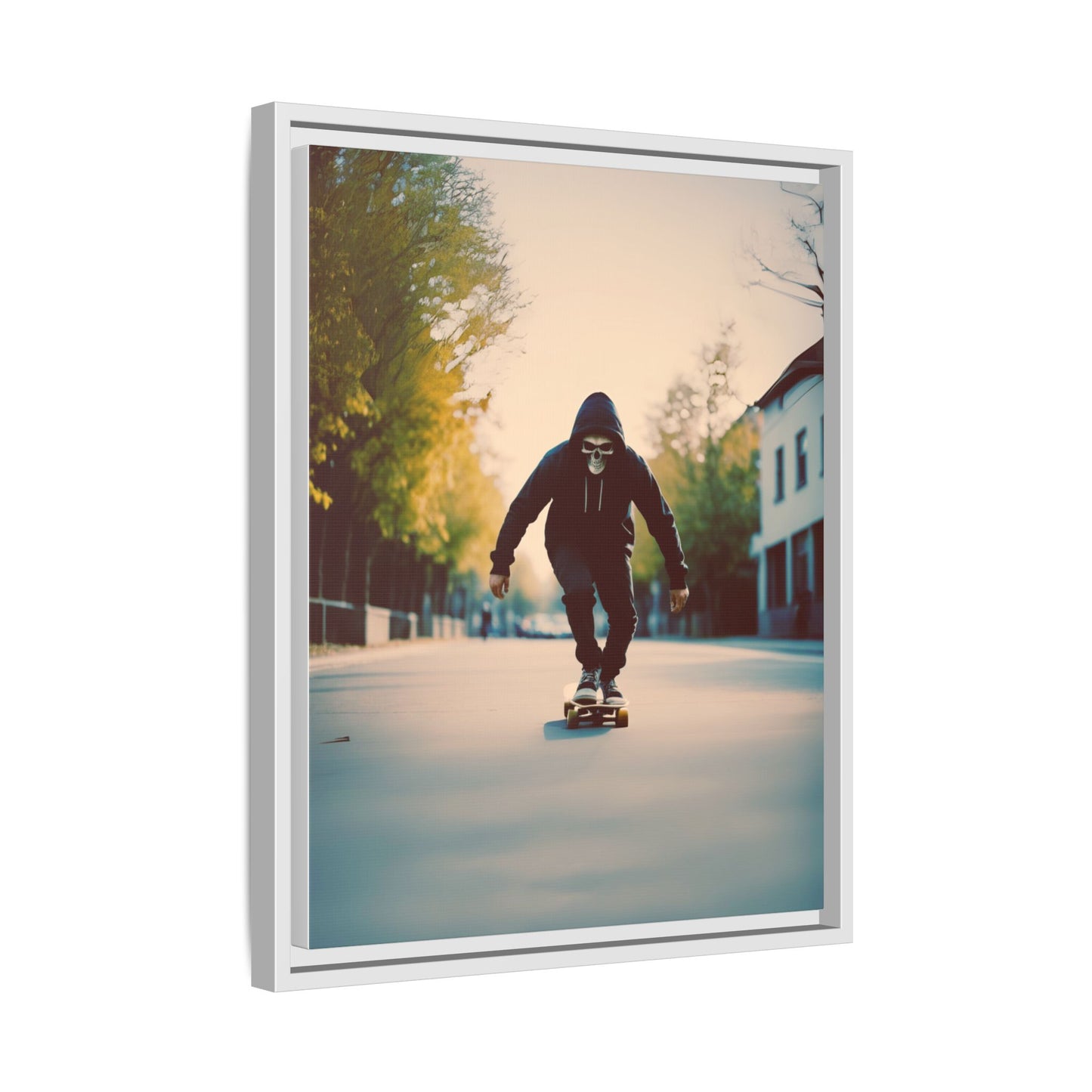 Skull Hoodie Skater Canvas Print Urban Street Art Skateboard Wall Decor Dawn Ride Gift for Dad Teen Room Gothic Vibe