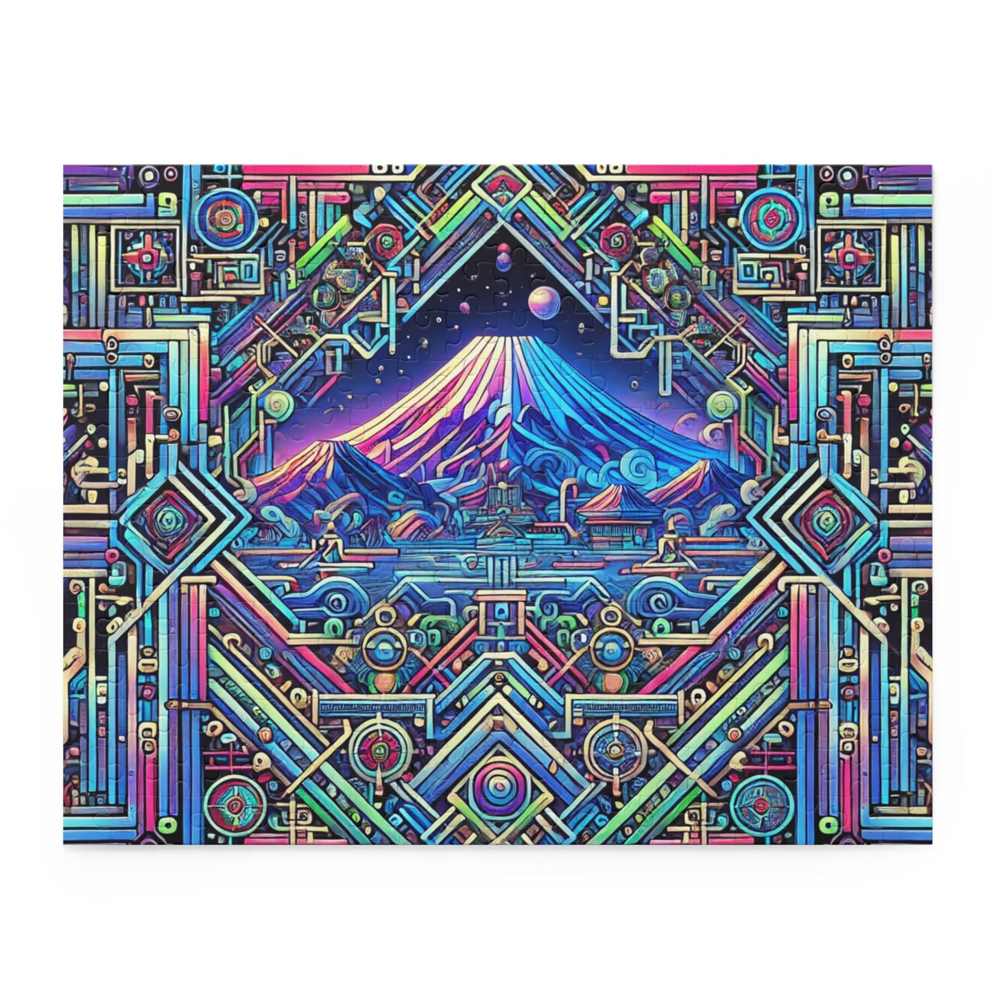 Neon x Geometric x Mt. Fuji! A super tricky puzzle with a cool sci-fi vibe-perfect brain workout for adults! 1000+ pieces of fun!