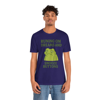 Running on Dreams and Snooze Buttons Shirt Sleepy Frog Tee Funny Night Owl Top Great Dad Gift Cozy Loungewear Aesthetic