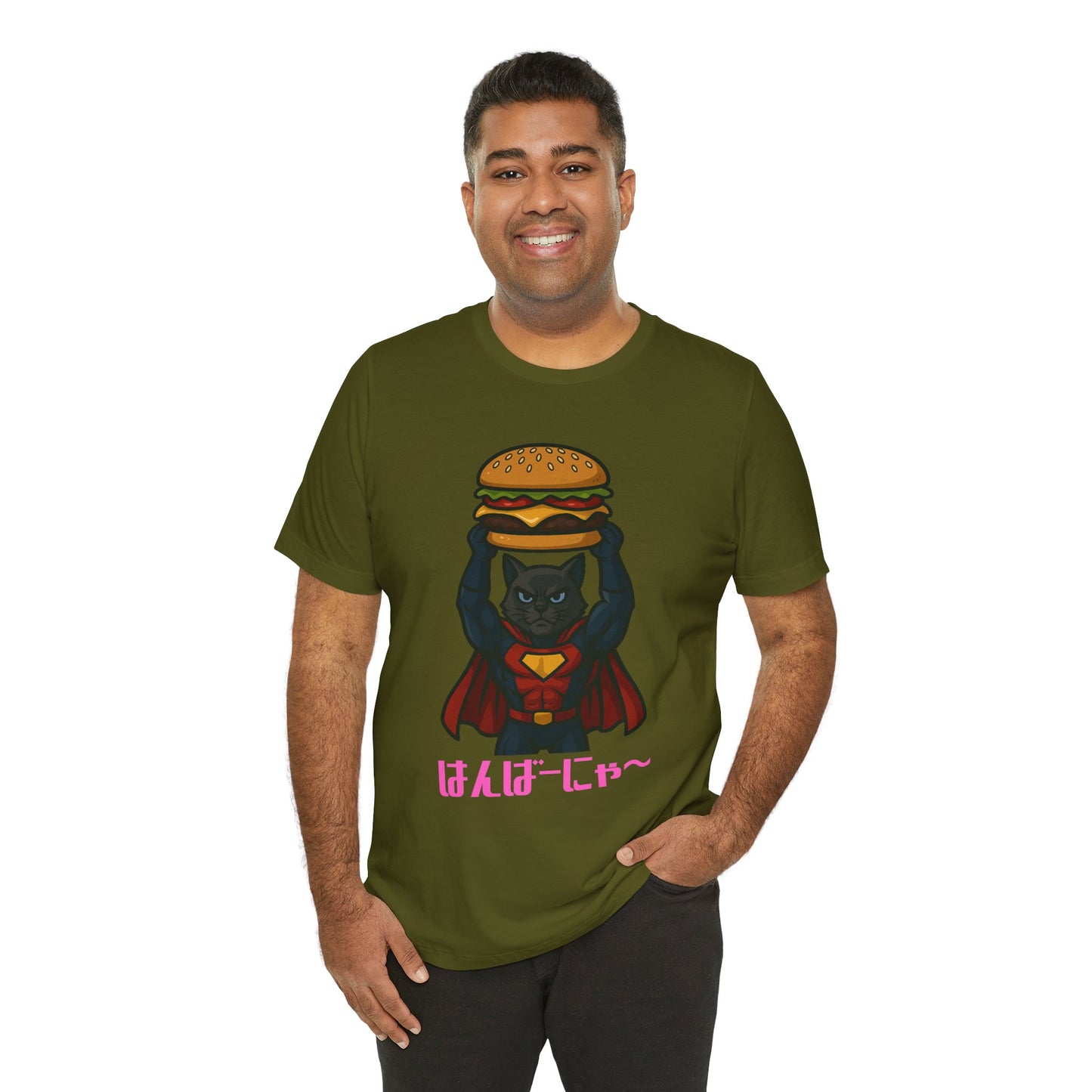 Superhero Cat Holding Cheeseburger T-Shirt - Funny Comic Style Tee for Burger Lovers - Unique Hero Cat Graphic Shirt - Unisex Gift