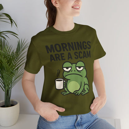 Mornings Are a Scam Frog Shirt Funny Sleepy Tee Night Owl Top Coffee First Gift for Dad Cute Graphic Loungewear Aesthetic