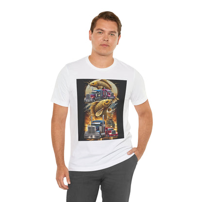 Bold Koi & Truck Fusion T-Shirt | Japanese Golden Carp AND Convoy Art Tee | Vibrant Streetwear for Truckers AND Tattoo Fans