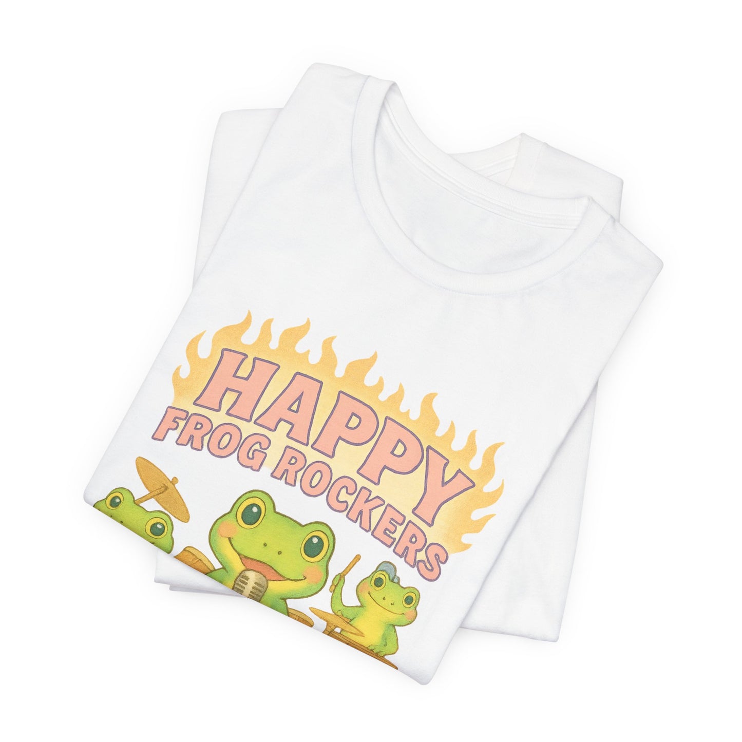 Happy Frog Rockers Album Cover Tee Cute Frog Band Shirt Vocal Guitar Piano Drums Pastel Art Gift for Music Lovers
