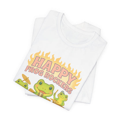 Happy Frog Rockers Album Cover Tee Cute Frog Band Shirt Vocal Guitar Piano Drums Pastel Art Gift for Music Lovers