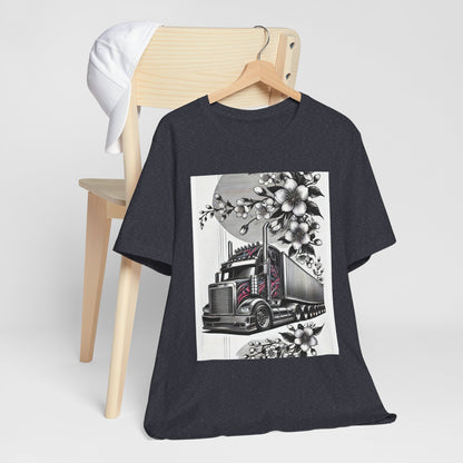 Cherry Blossom Convoy T-Shirt | Japanese Sakura x Modern Truck Art | Unique Graphic Tee for Drivers & Streetwear Lovers No.002