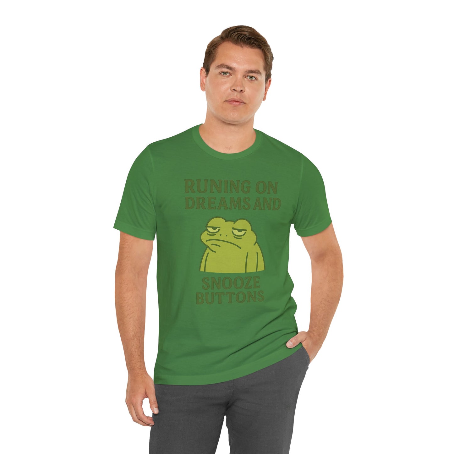 Running on Dreams and Snooze Buttons Shirt Sleepy Frog Tee Funny Night Owl Top Great Dad Gift Cozy Loungewear Aesthetic