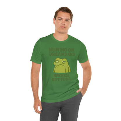 Running on Dreams and Snooze Buttons Shirt Sleepy Frog Tee Funny Night Owl Top Great Dad Gift Cozy Loungewear Aesthetic