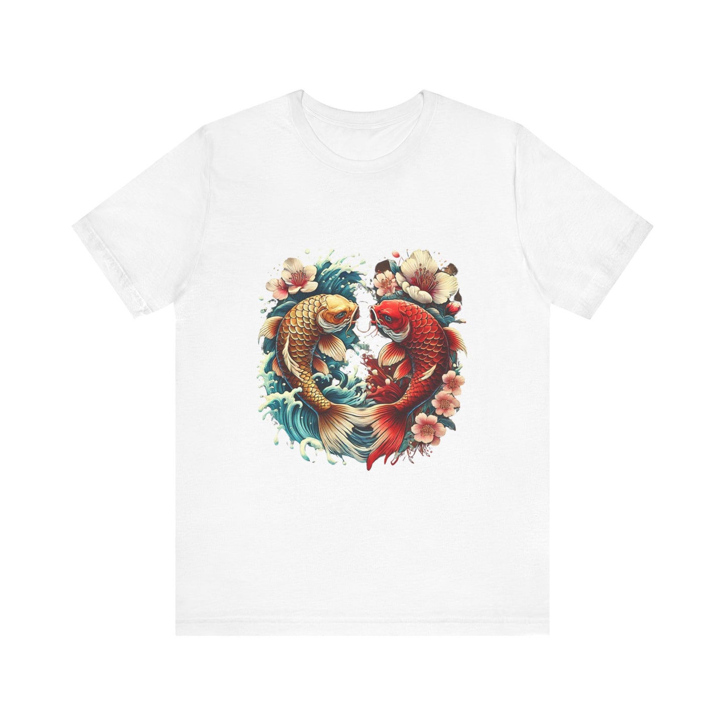 Koi Fish Yin Yang T-Shirt - Japanese Tattoo Style Nishikigoi, Cherry Blossoms, Water Art, Lucky Fish, Unisex Graphic Tee