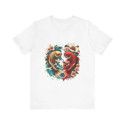 Koi Fish Yin Yang T-Shirt - Japanese Tattoo Style Nishikigoi, Cherry Blossoms, Water Art, Lucky Fish, Unisex Graphic Tee