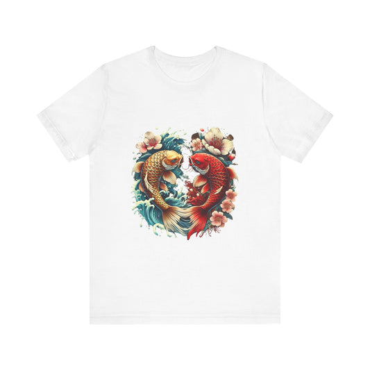 Koi Fish Yin Yang T-Shirt - Japanese Tattoo Style Nishikigoi, Cherry Blossoms, Water Art, Lucky Fish, Unisex Graphic Tee