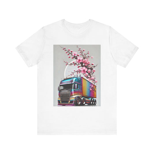 Cherry Blossom Convoy T-Shirt | Japanese Sakura x Modern Truck Art | Unique Graphic Tee for Drivers & Streetwear Lovers No.007