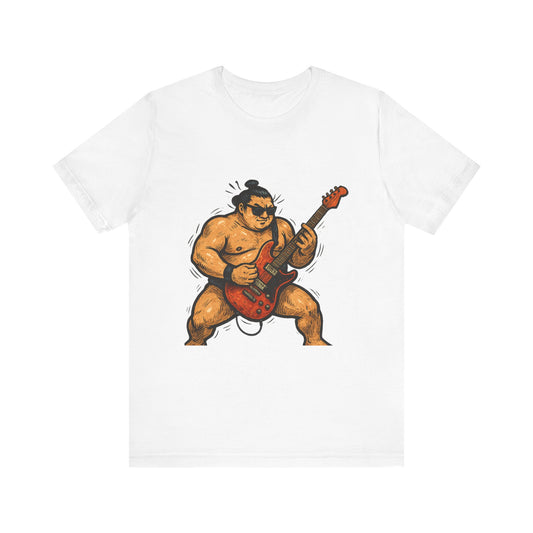 Sumo Guitar Rock T Shirt Japanese Sumo Wrestler Electric Guitar Vintage Comic Style Graphic Tee Japan Gift For Dad Music Fans