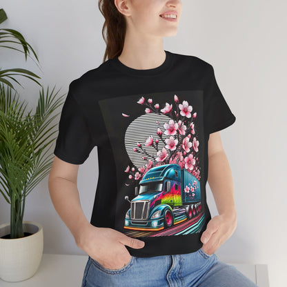 Cherry Blossom Convoy T-Shirt | Japanese Sakura x Modern Truck Art | Unique Graphic Tee for Drivers & Streetwear Lovers No.003