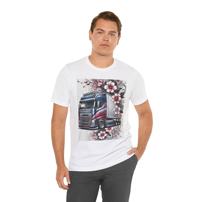 Cherry Blossom Convoy T-Shirt | Japanese Sakura x Modern Truck Art | Unique Graphic Tee for Drivers & Streetwear Lovers 001