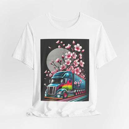 Cherry Blossom Convoy T-Shirt | Japanese Sakura x Modern Truck Art | Unique Graphic Tee for Drivers & Streetwear Lovers No.003