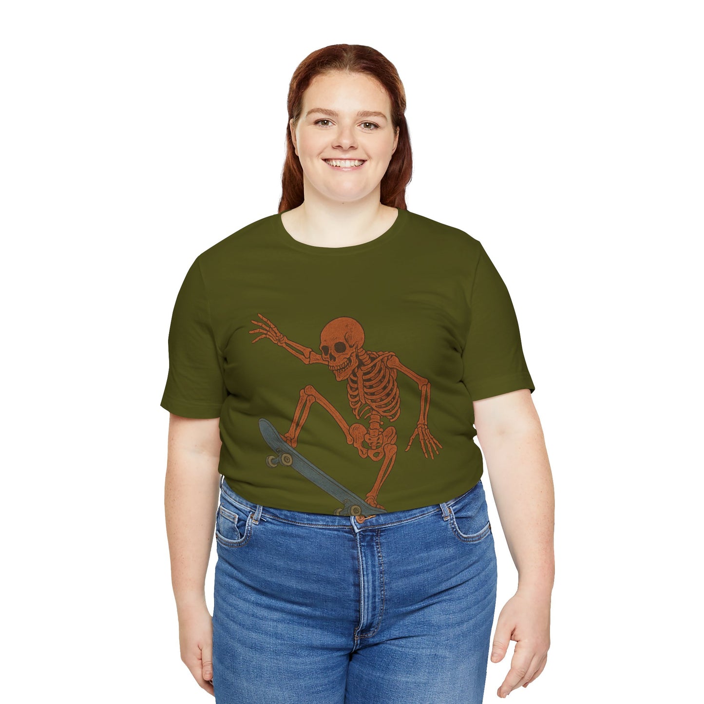 Skater Skeleton Graphic Tee for Adults - Vintage-Style Skeleton Skateboarding Shirt - Edgy Streetwear T-Shirt for Skaters and Art Lovers