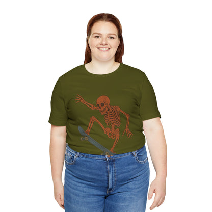 Skater Skeleton Graphic Tee for Adults - Vintage-Style Skeleton Skateboarding Shirt - Edgy Streetwear T-Shirt for Skaters and Art Lovers