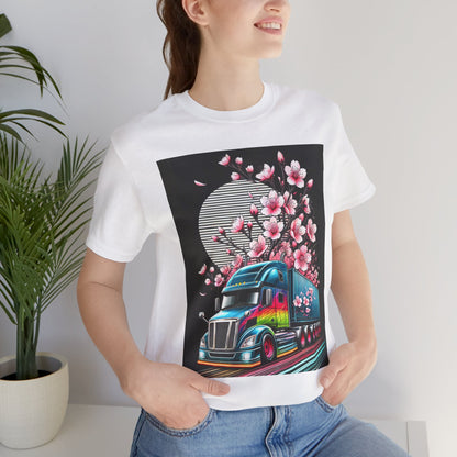Cherry Blossom Convoy T-Shirt | Japanese Sakura x Modern Truck Art | Unique Graphic Tee for Drivers & Streetwear Lovers No.003