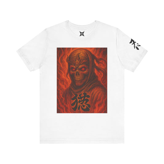 Dark Red Ninja Skull T-Shirt - Japanese Horror Art, Skeleton Ninja Graphic Tee, High-Detail Gothic Warrior Shirt, Unisex Streetwear