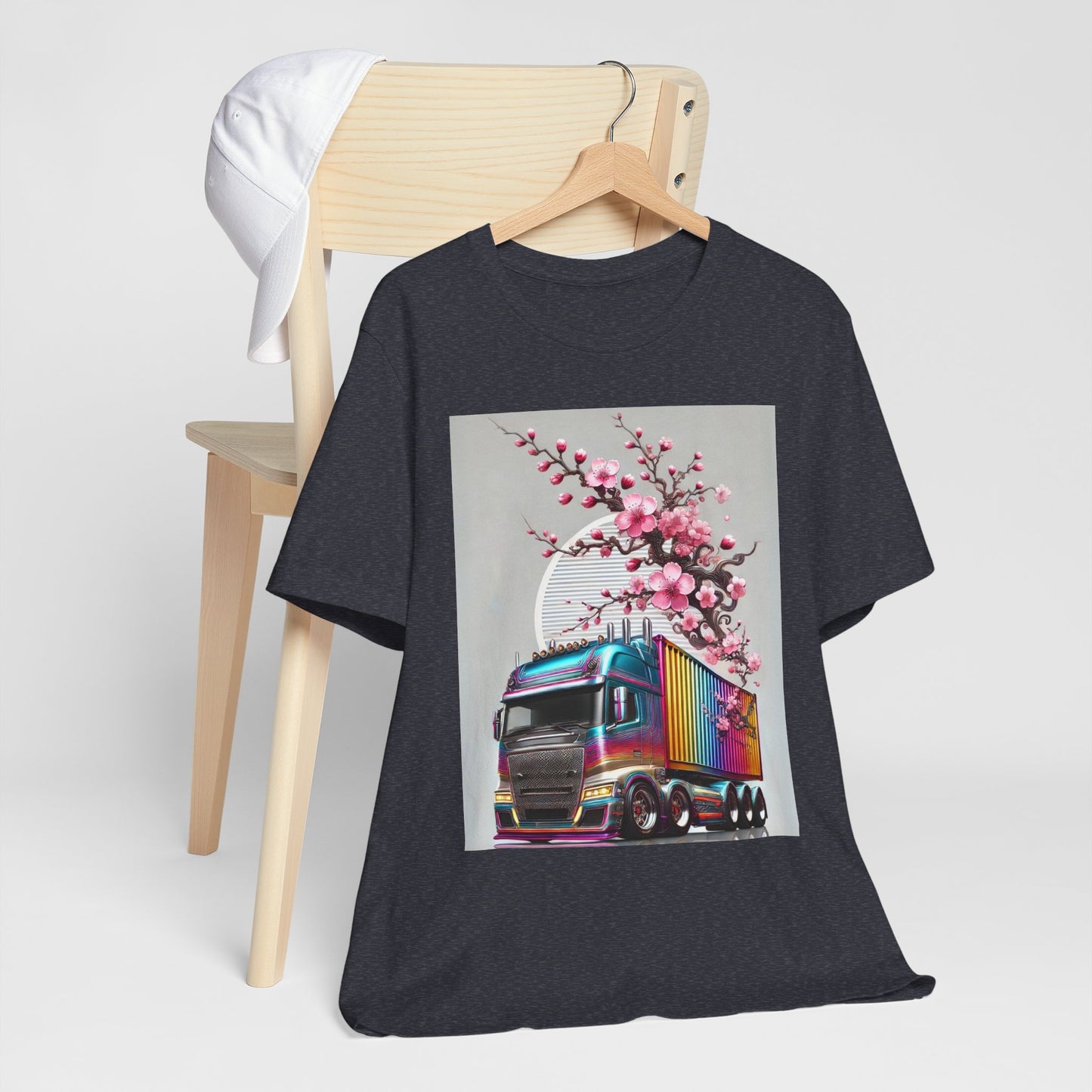 Cherry Blossom Convoy T-Shirt | Japanese Sakura x Modern Truck Art | Unique Graphic Tee for Drivers & Streetwear Lovers No.007