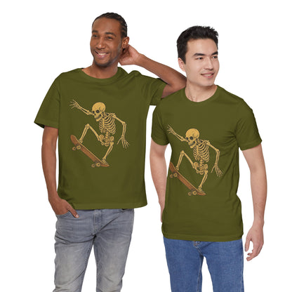 Skater Skeleton Graphic Tee for Adults - Vintage-Style Skeleton Skateboarding Shirt - Edgy Streetwear T-Shirt for Skaters and Art Lovers