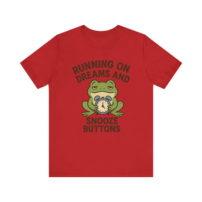 Running on Dreams and Snooze Buttons Shirt Sleepy Frog Tee Funny Night Owl Top Great Dad Gift Cozy Loungewear Aesthetic