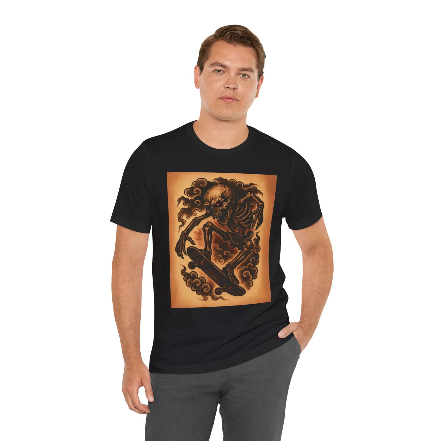 Gashadokuro Skeleton Skateboard Jump Tattoo-Style Shirt - Horror Yokai Streetwear for Adults, Skater Dad Gift, Japanese Folklore Tee