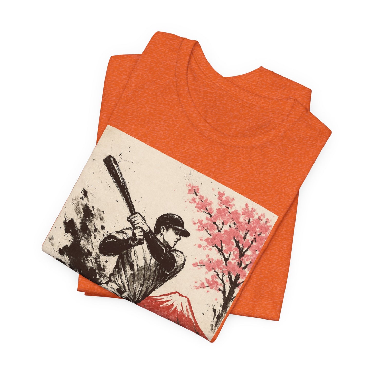 Pro Baseball Batter Sumi Ink Art Shirt Fuji Sakura Retro Japanese Print Power Swing Tee Japan Inspired Sports Art Gift for Dad