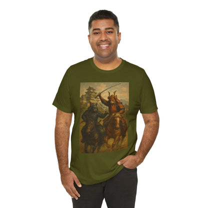 Epic Cat Samurai Battle Tee - War Horses Clash in Front of Japanese Castle  Feline Warrior Art Shirt for Fantasy & Japan Lovers