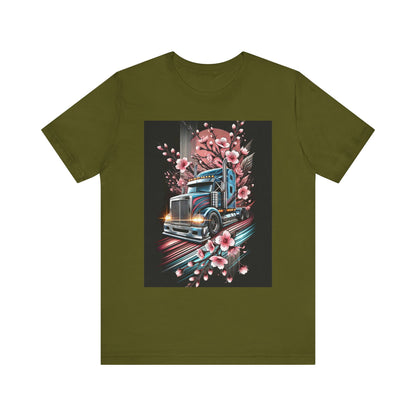 Cherry Blossom Convoy T-Shirt | Japanese Sakura x Modern Truck Art | Unique Graphic Tee for Drivers & Streetwear Lovers No.006