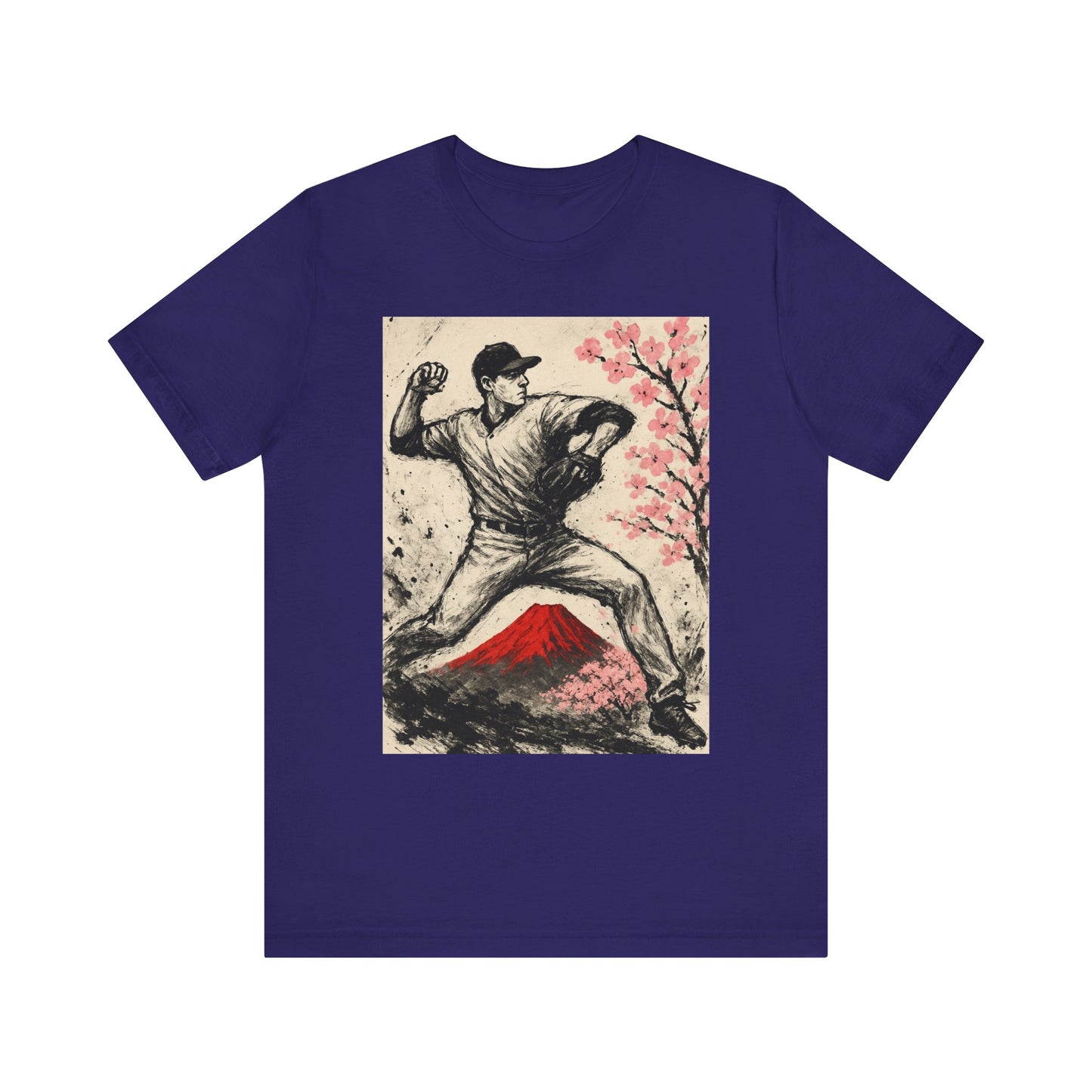 Pro Baseball Pitcher Sumi Ink Art Shirt Fuji Sakura Retro Japanese Print Windup Fastball Tee Japan Inspired Sports Art Gift for Dad
