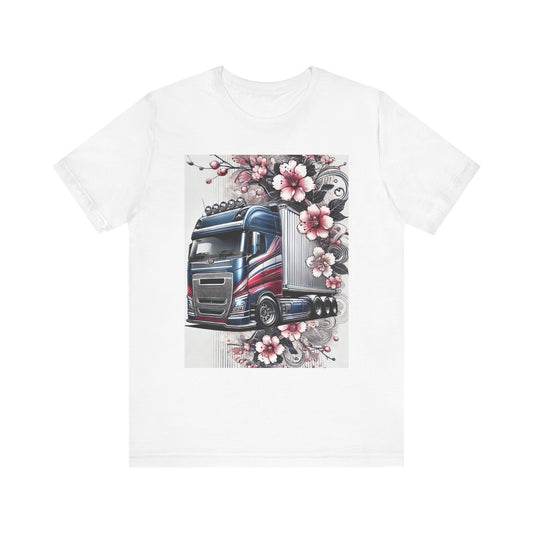 Cherry Blossom Convoy T-Shirt | Japanese Sakura x Modern Truck Art | Unique Graphic Tee for Drivers & Streetwear Lovers 001